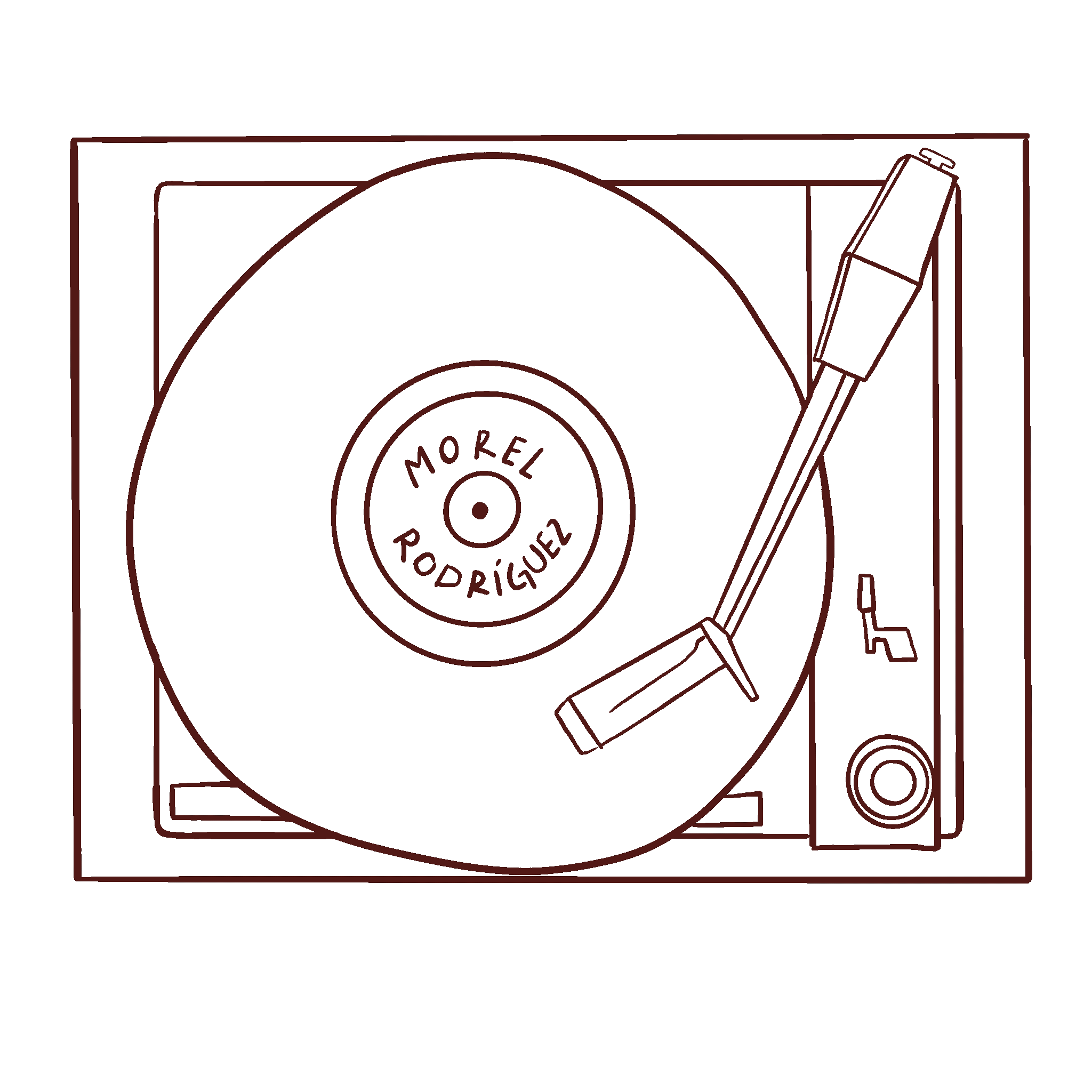 Tocadiscos ilustrado con el vinilo de Morel Rodríguez girando